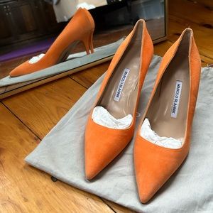 Manolo Blahnik Orange Suede Kitten Heel